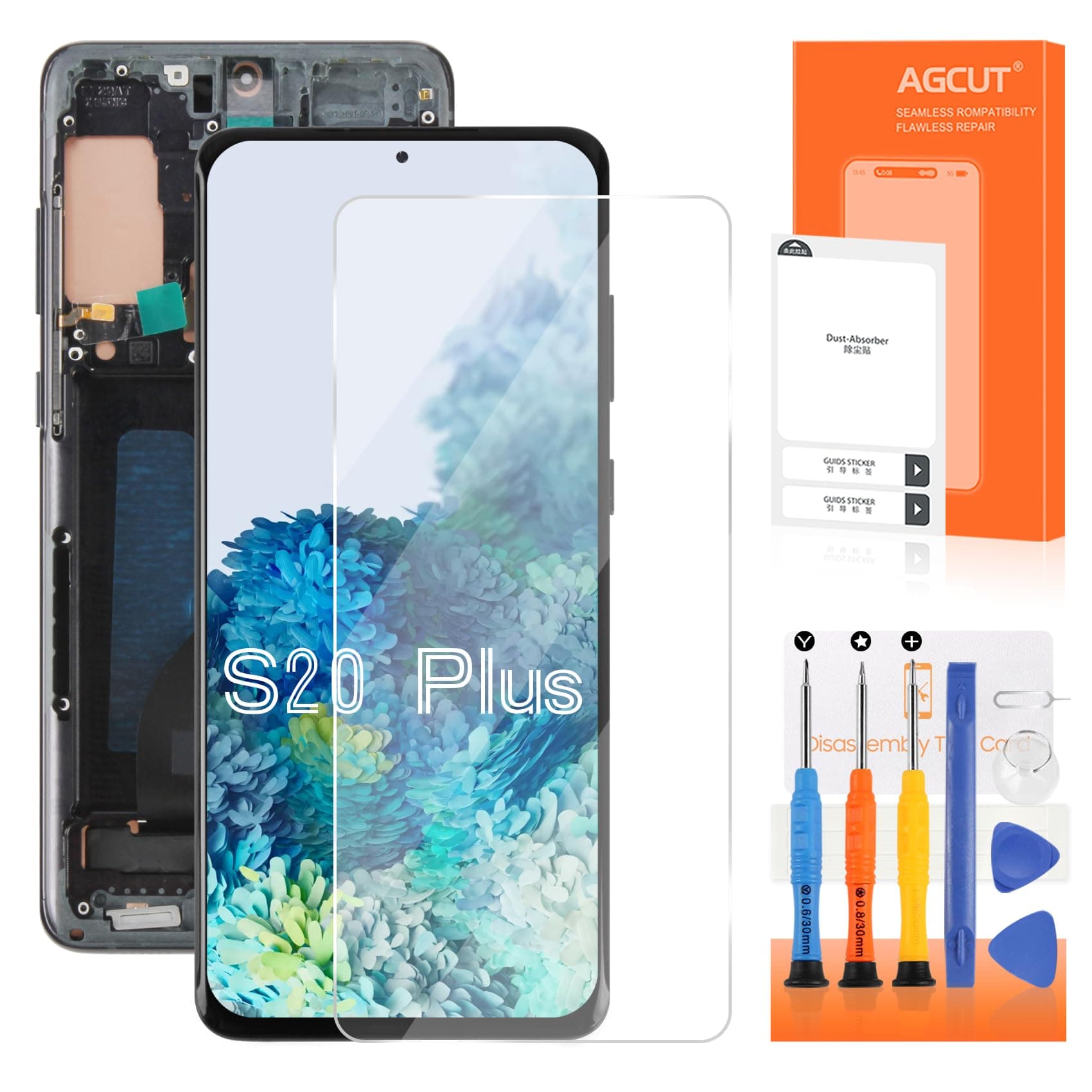 OLED for Samsung Galaxy S20 Plus Screen Replacement S20 Plus 5G LCD Display G985F G986F G986U G986W LCD Digitizer Assembly Black with Frame+Installation Video(Support Fingerprint,Original Size)