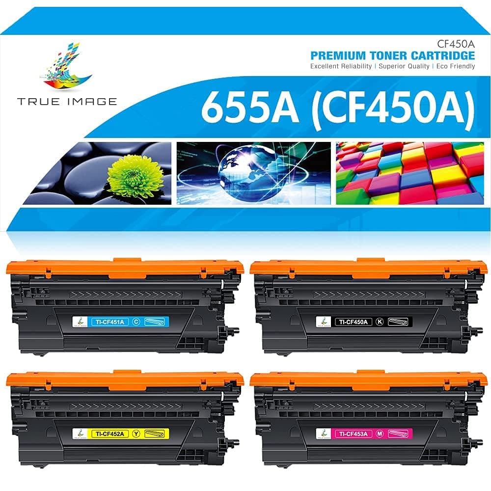 TRUE IMAGE Compatible Toner Cartridge Replacement for HP 655A CF450A CF451A CF452A CF453A Enterprise M652n M652 M653dn M653x M653 MFP M681dh M682z Printer (Black Cyan Yellow Magenta, 4-Pack)