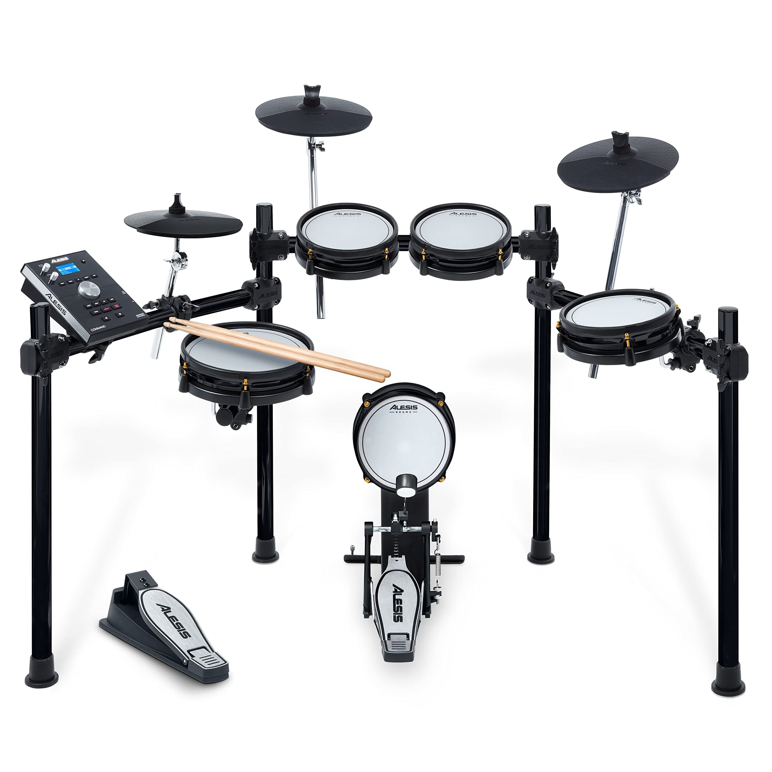 Drums Command Mesh SE Kit - Electric Drum Set with Quiet Dual Zone Mesh Pads, USB MIDI Connectivity and 600+ Electronic & Acoustic Drum Sounds, Black