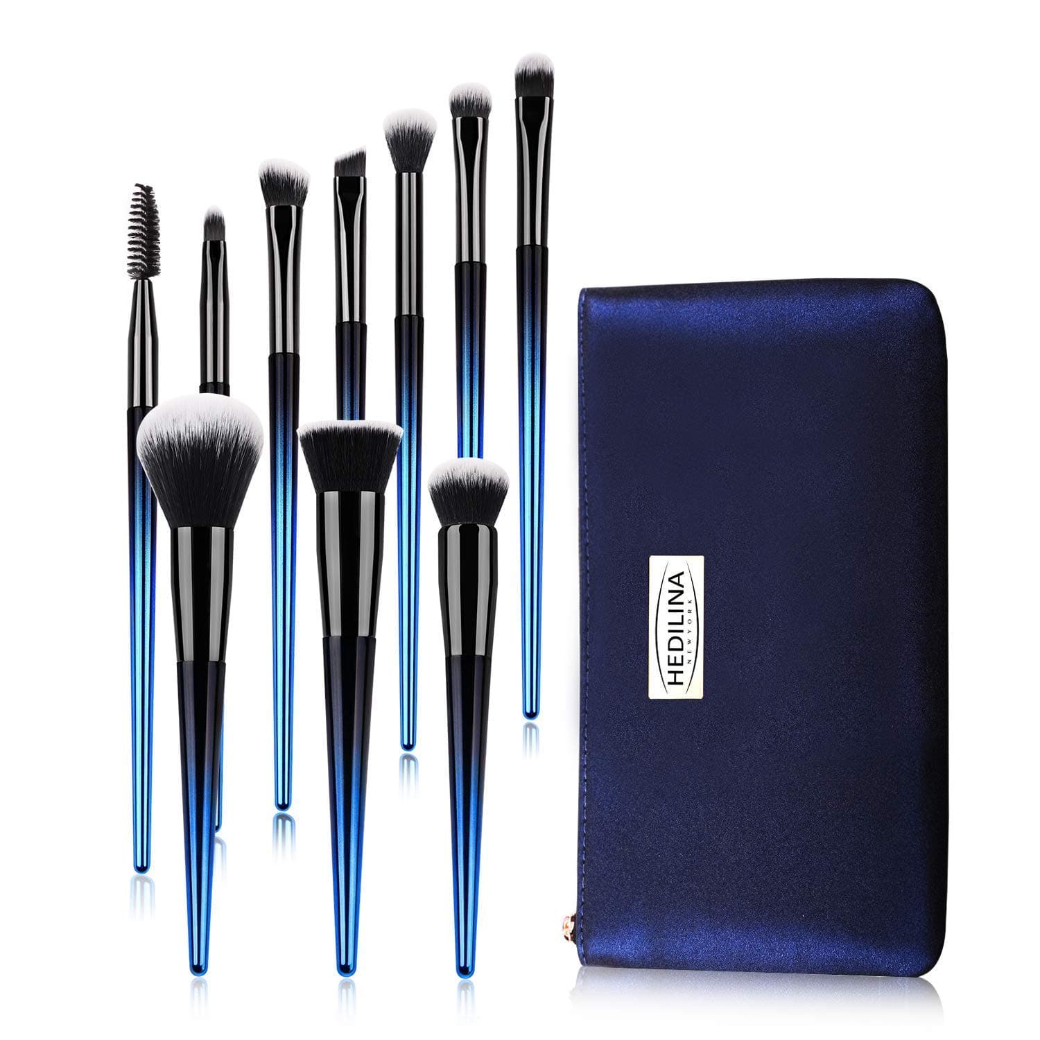 10 pcs Makeup Brushes Set - HEDILINA Professional Makeup Brush Kit, Eyebrow Eyeshadow Eyelash Lip Foundation Blush Powder Blending Concealer Brushes (Sapphire Blue)