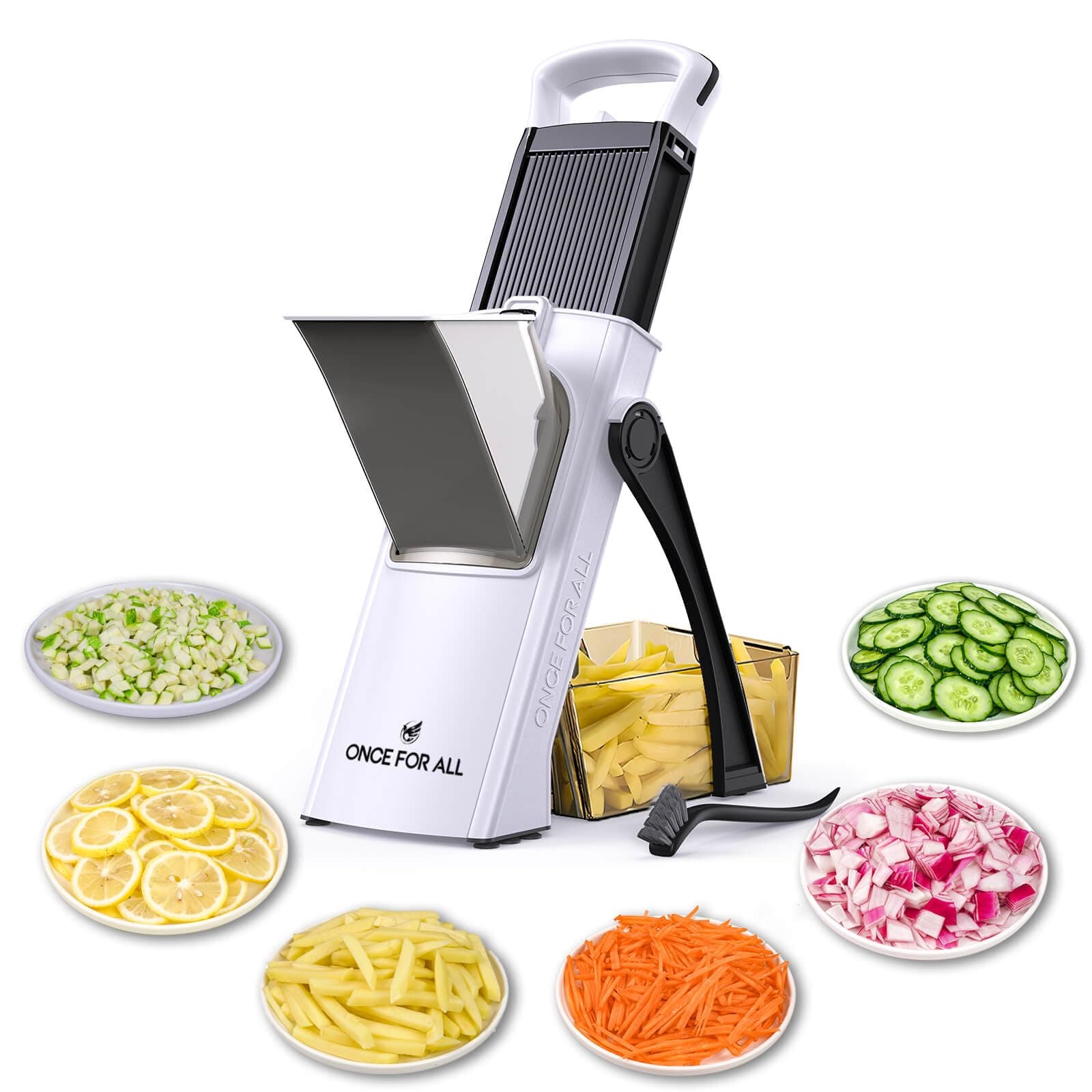 ONCE FOR ALL Upgrade Safe Mandoline Slicer Plus, Biger Size, Adjustable Vegetable Food Chopper Potato Fries Cutter, Detachable Blade, Kitchen Chopping Artifact, Gift (Black)