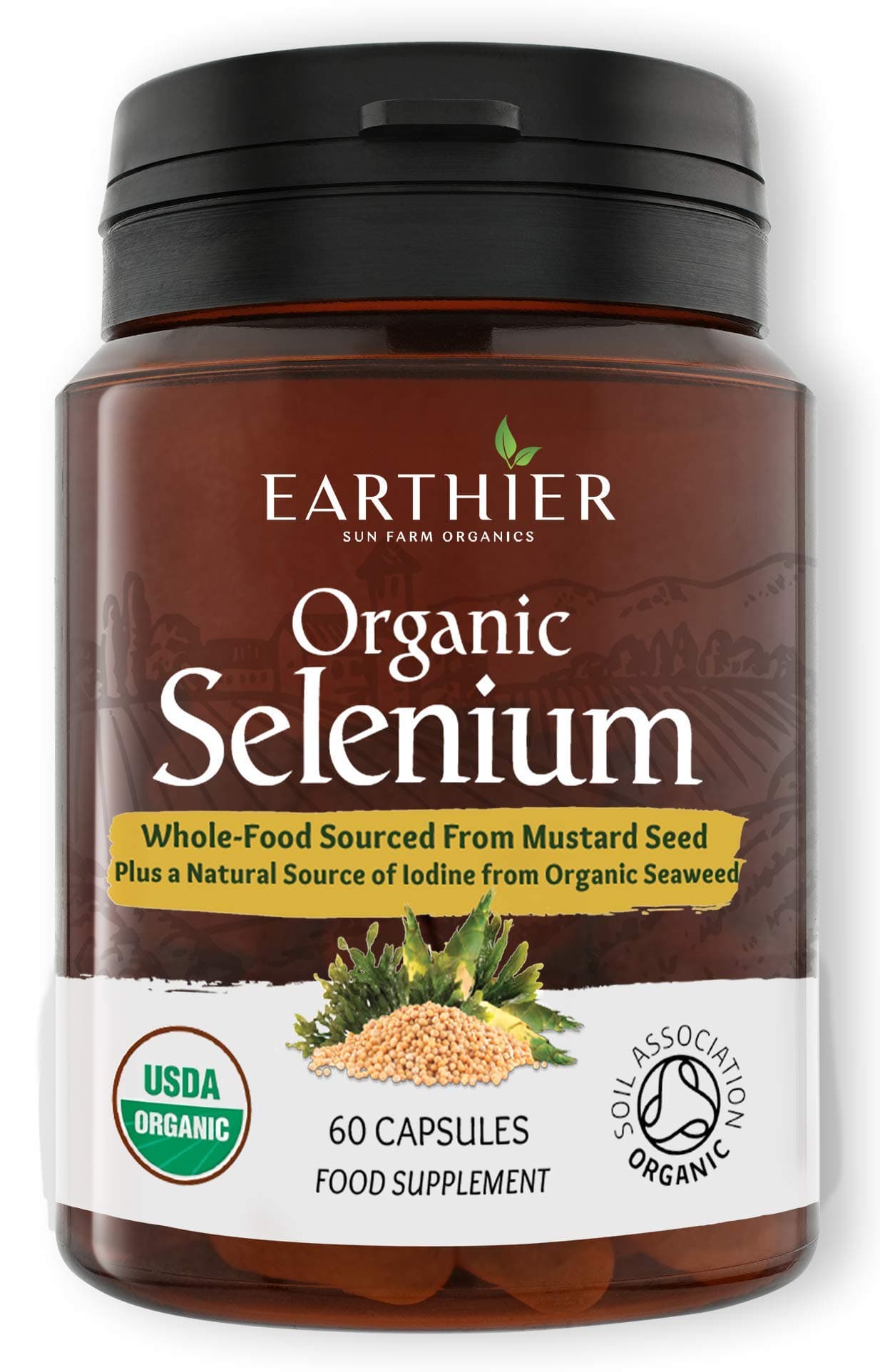 Organic Selenium 200mcg Plus Iodine and Silica - Selenium contributes to Normal Thyroid and Immune Function – 2 Month Supply - Whole Food Supplement - Certified Organic by Soil Association