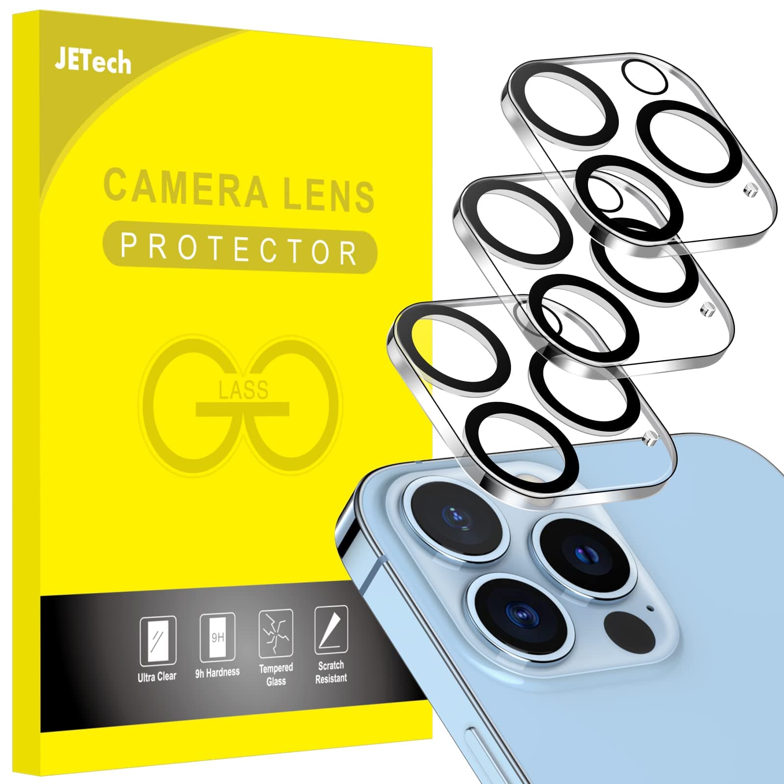 Camera Lens Protector for iPhone 13 Pro Max 6.7-Inch and iPhone 13 Pro 6.1-Inch, 9H Tempered Glass, HD Clear, Anti-Scratch, Case Friendly, Does Not Affect Night Shots, 3-Pack
