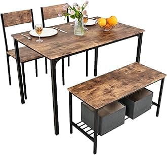 Dining Table and 2 Chairs with Bench, Dining Table and Chairs Set 4 Piece Dining Room Set, Chair and Bench Set for Restaurant Kitchen Home Bistro Garden, Brown