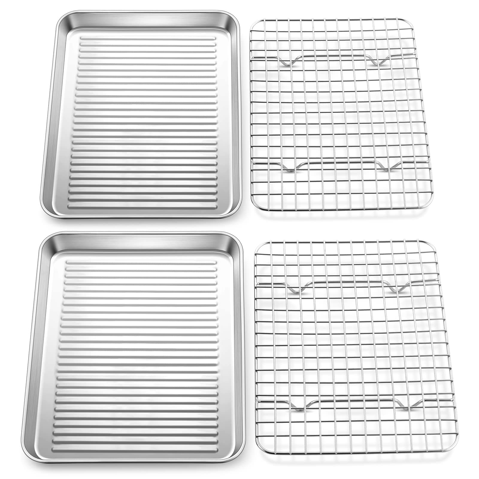 E-far Stainless Steel Baking Sheet with Rack Set, 12.4”x9.7” Cookie Sheet Broiling Pan for Oven, Metal Textured Tray with Wire Rack for Cooking/Cooling/Bacon/Steak, Non-toxic & Dishwasher Safe