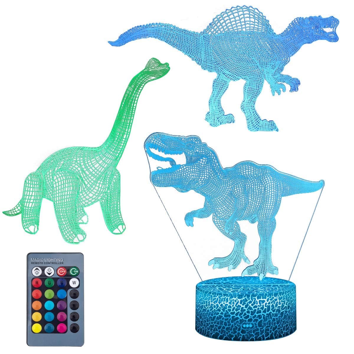 3D Dinosaur Night Light - 3D Led Illusion Lamp Three Pattern and 16 Colors Change Decor Lamp with Remote Control for Kids, Dinosaur Gifts for Children,3Pack