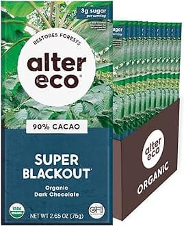Alter Eco | Chocolate Bars | Pure Dark Cocoa, Fair Trade, Organic, Non-GMO, Gluten Free (12-Pack Super Blackout)