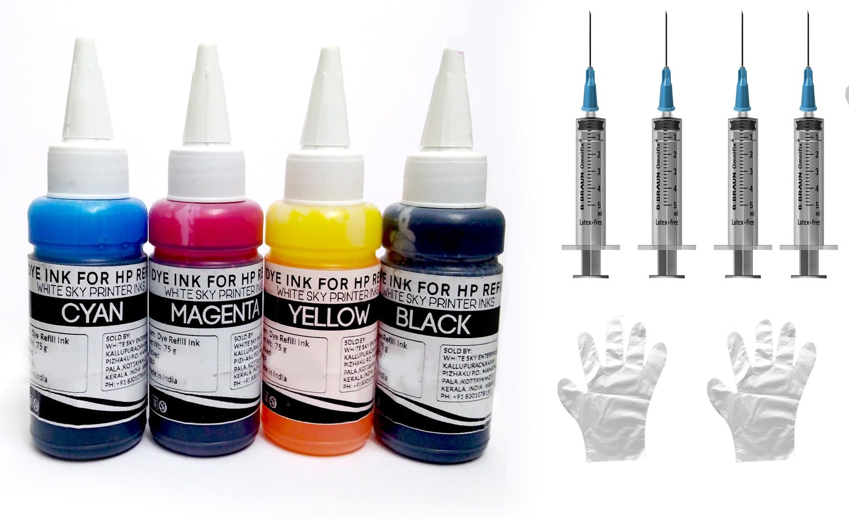 White Sky Refill Ink for HP Printer Cartridges 802, 678, 901,818,21,22,680,27,703,704,803,685,862,920,808,960 with 4 Syringes - 300ml (Compatible)