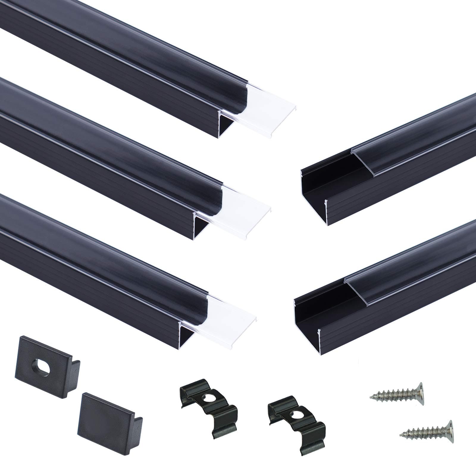 5Pack 3.3FT/1M Plus-Size LED Channel System for Waterproof LED Strip up to 16mm Width Black LED Strip Channel 18x13mm Clear Transparent Anti-UV Sun Protect Cover U103 BT