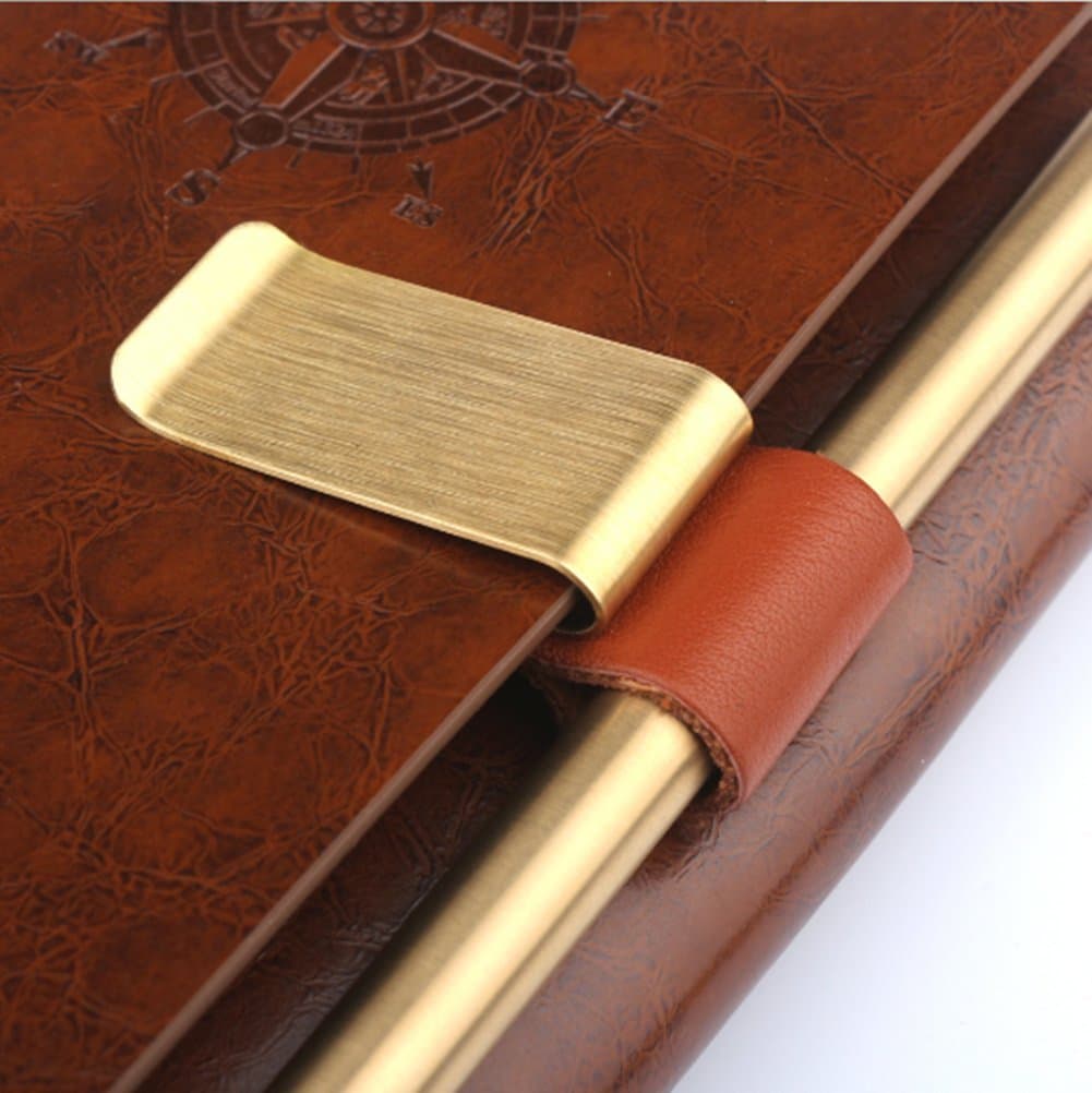 Distinct2pcs PU Leather Pen Holder with Brass Clip Pencil Loop Clip Design for Notebooks Journals Calendars