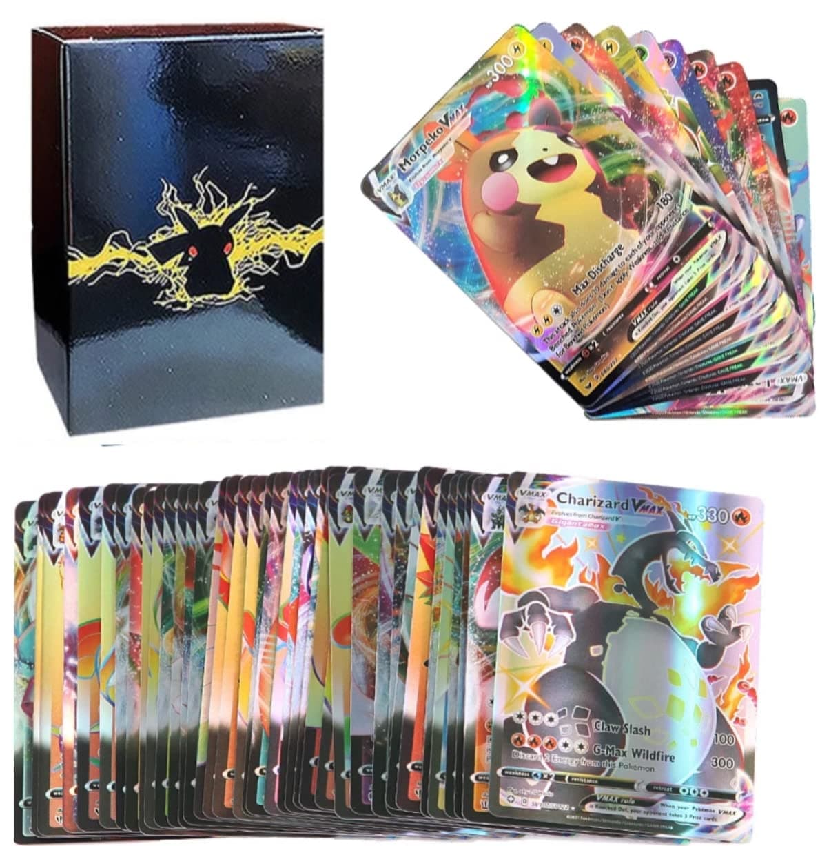 100 PCS TCG Deck Box Card Assorted Cards Including (100 PC Vmax Rares)
