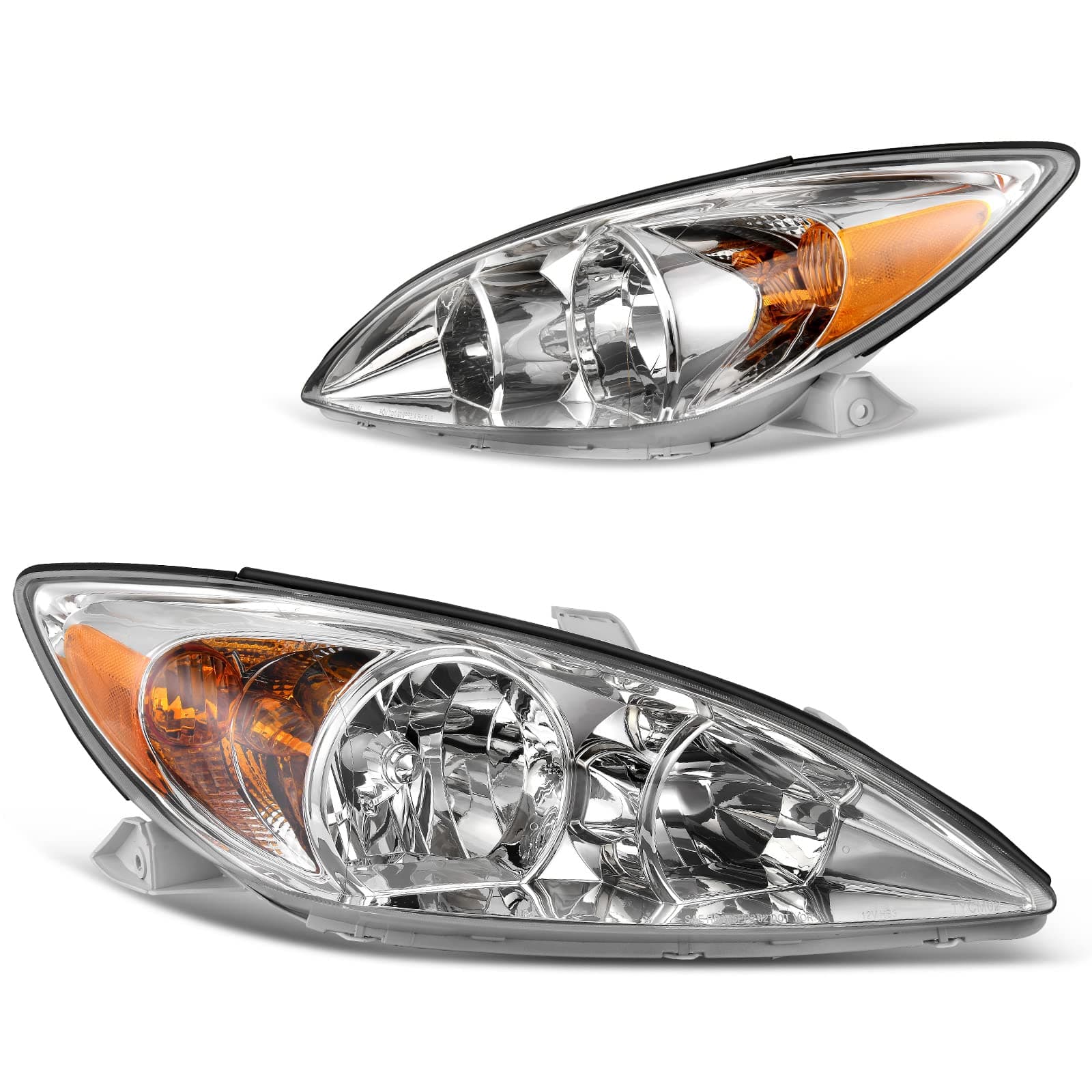DWVO Headlight Assembly Compatible with 2002-2004 Camry(Only Fits LE/XLE) Driver and Passenger Side Replacement Headlamps Chrome Housing Clear Lens