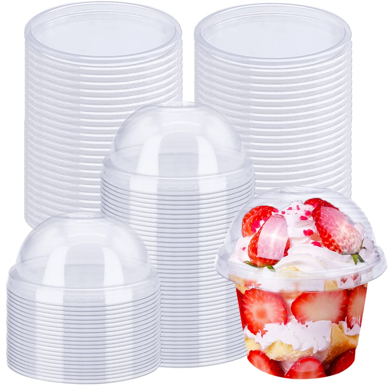 Alaeseje 50 Pack 8oz Disposable Clear Plastic Cups with Dome Lids(Hole in the Lid),PET Dessert Cups,Disposable Snack Bowls for Ice Cream,Cake,Fruit,Parfait, Pudding and Jello Shot