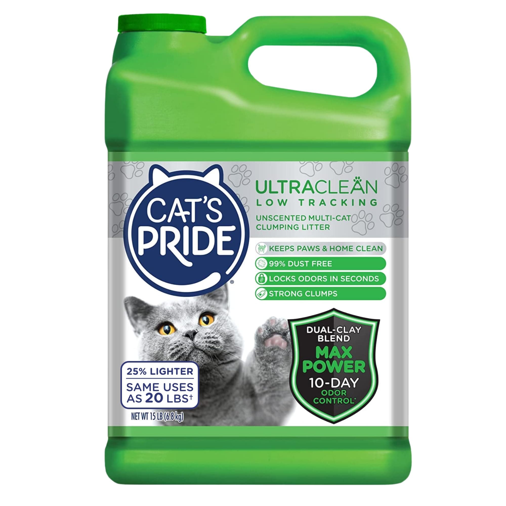 Max Power: UltraClean Low Tracking Multi-Cat Clumping Litter - Keeps Paws & Home Clean - Up to 10 Days of Powerful Odor Control - 99% Dust Free - Unscented, 15 Pounds