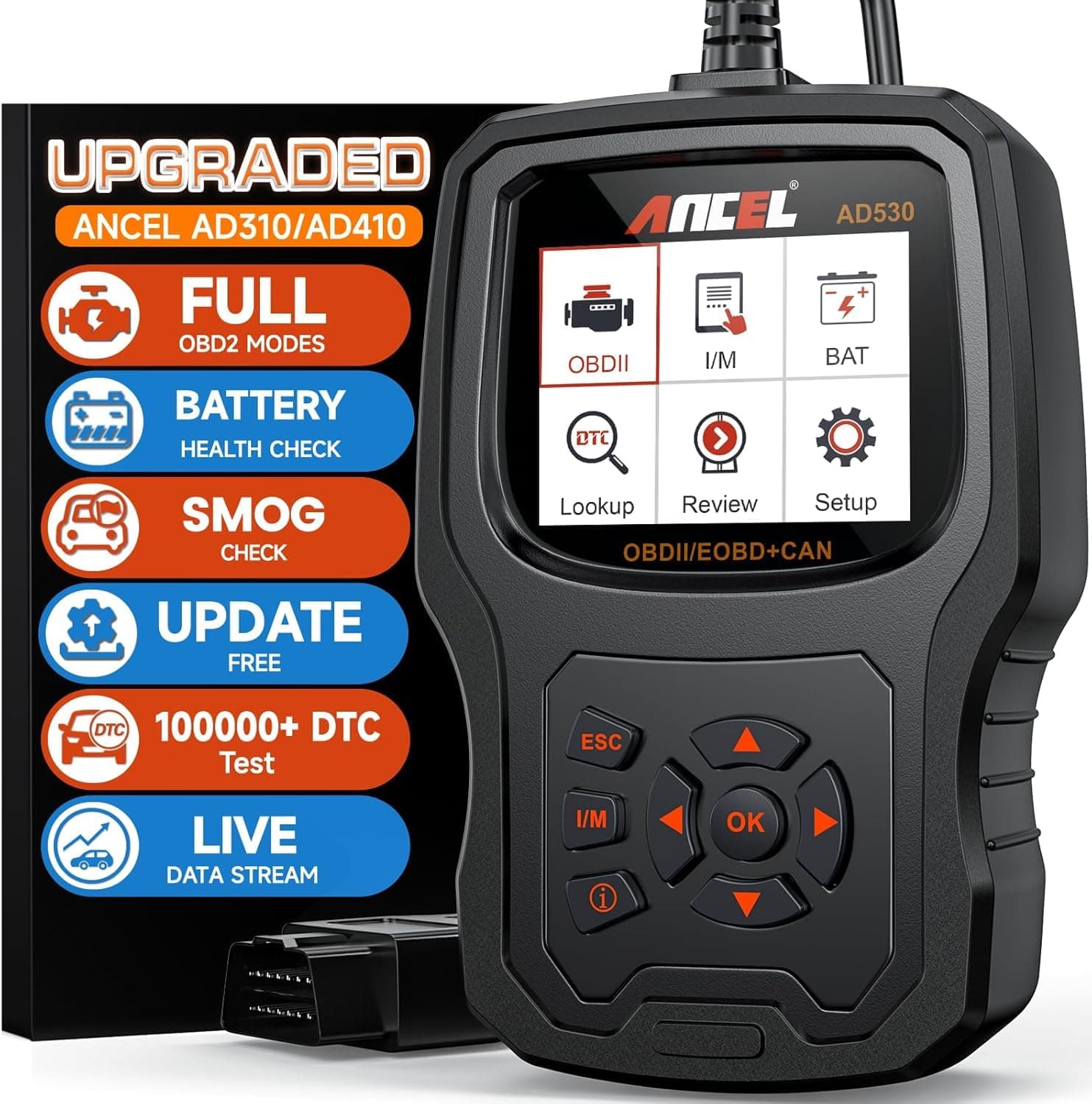 AD530 Vehicle OBD2 Scanner Car Code Reader Diagnostic Scan Tool with Enhanced Code Definition and Upgraded Graphing Battery Status