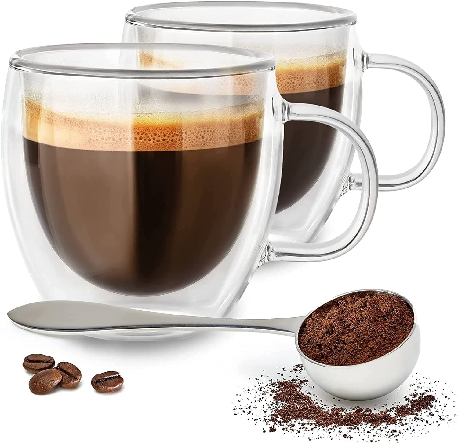 Double Wall Glass Coffee Mug,Tea Mug With Handle, Set Of 2,150ml Clear Double Wall Espresso Cup,Coffee Cups For Cappuccino,Latte, Tea,Cold And Hot Beverages Leed Free Borosilicate Coffee Mug 150 ml