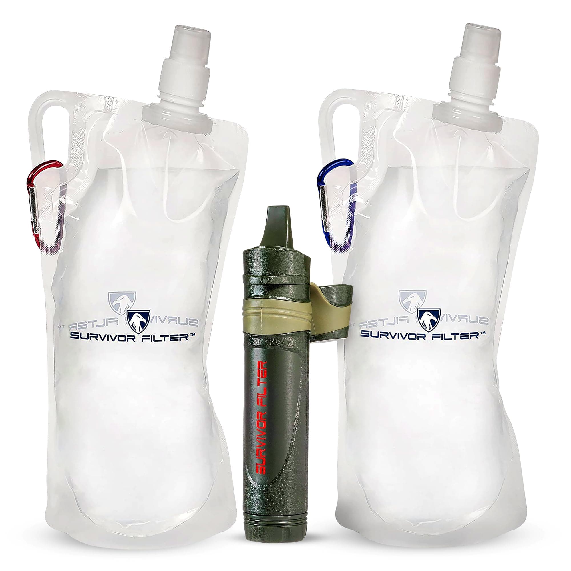 Squeeze Kit – Emergency Water Straw with 2 Collapsible 33.8 fl oz Bottles – USA-Tested – 0.05 Micron Filtration – Portable Outdoor Water Filter for Camping & Hiking – No Expiration