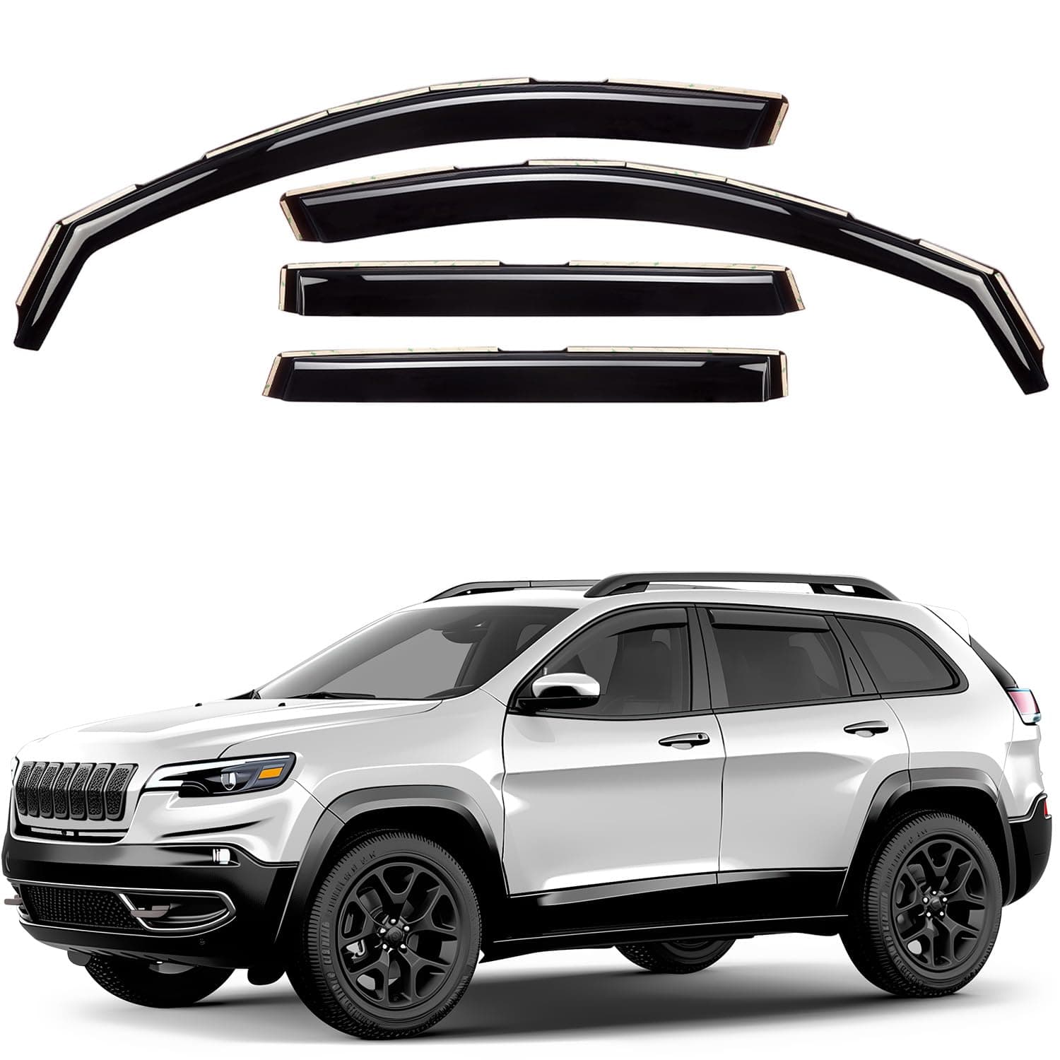 Window Deflectors Smoke Tinted In-Channel Side Window Vent Visor Deflectors Rain Guards Compatible with Cherokee 2014-2023 4pcs. -GW0098