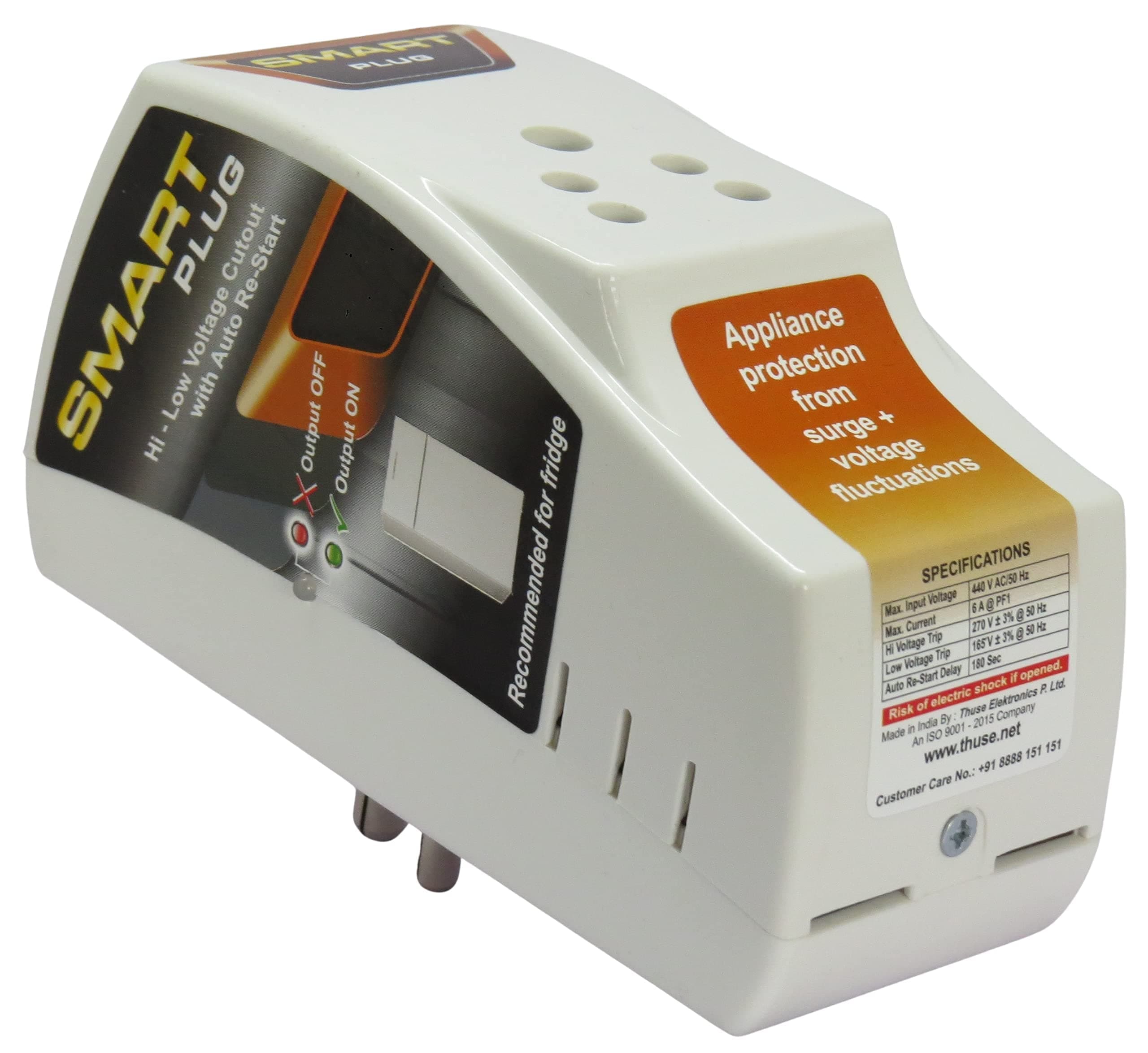 Smart Plug Fridge Protector 6A with Surge Protection upto 4000 Volts | White