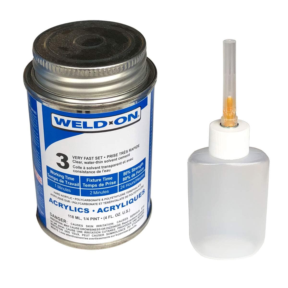 IPS Weld-On 3 Acrylic Plastic Cement with Weld-On Applicator Bottle with Needle, 4 oz Can, Clear
