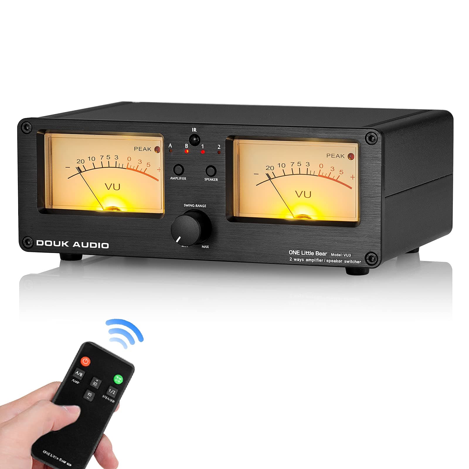 Douk Audio VU3 Dual Analog VU Meter, 2-Way Amplifier/Speaker Switch, DB Panel Display Audio Switcher Box