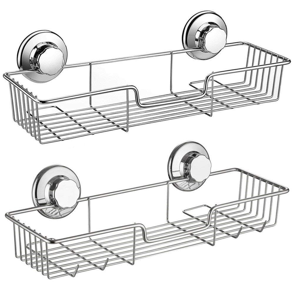 SANNO Suction Cup Shower Caddy with Hooks,Powerful Suction Cup Bathroom Shower Caddies,Bath Shelf Storage Combo Organizer Basket, Bathroom Accessories for Shampoo Conditioner set of 2