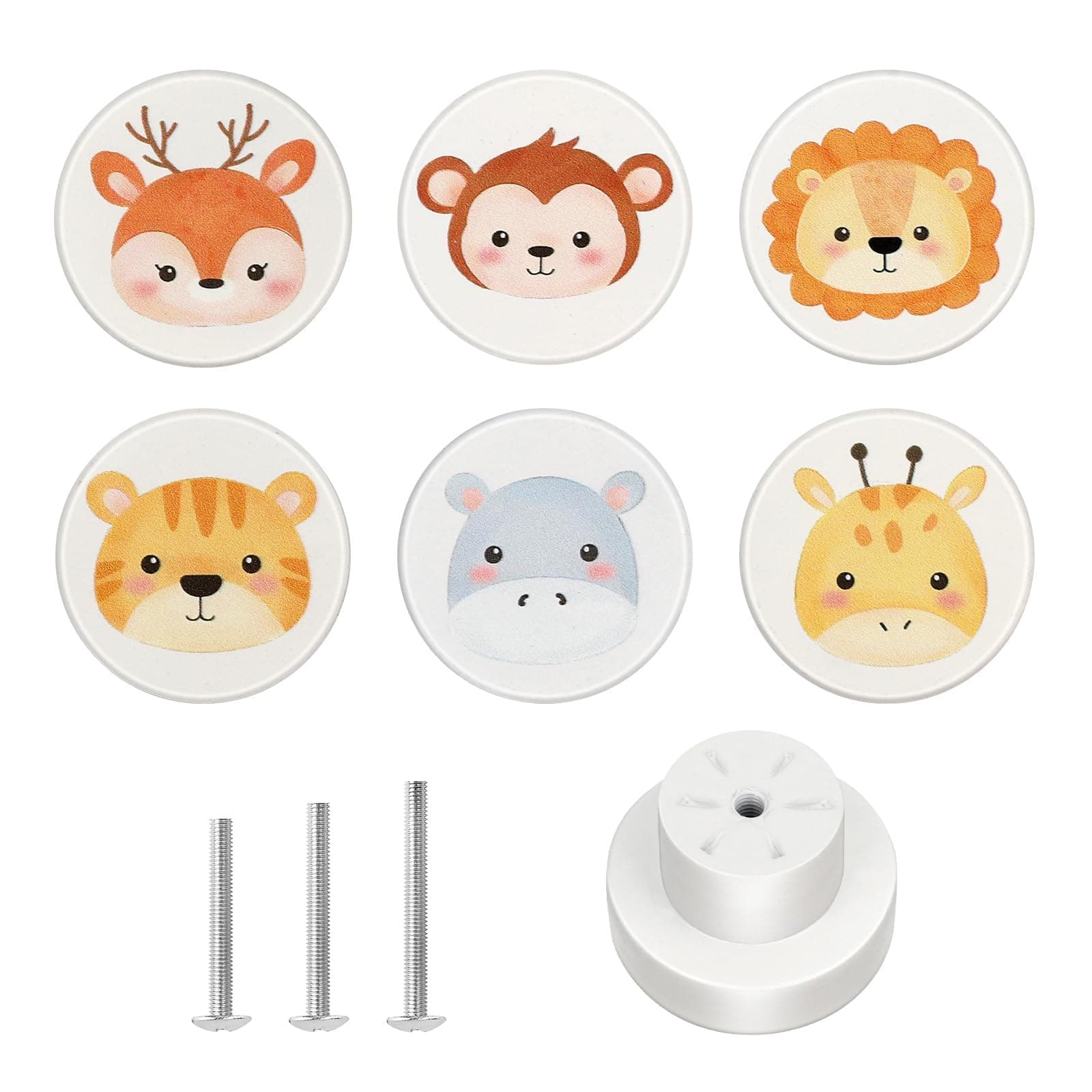 Wooden Drawer Knobs Animal Cabinet Knobs Decorative Nursery Dresser Knobs 35mm with 3-Sized Screws for Kids Bedroom Girls Boys Toddler Room (6-Pack)