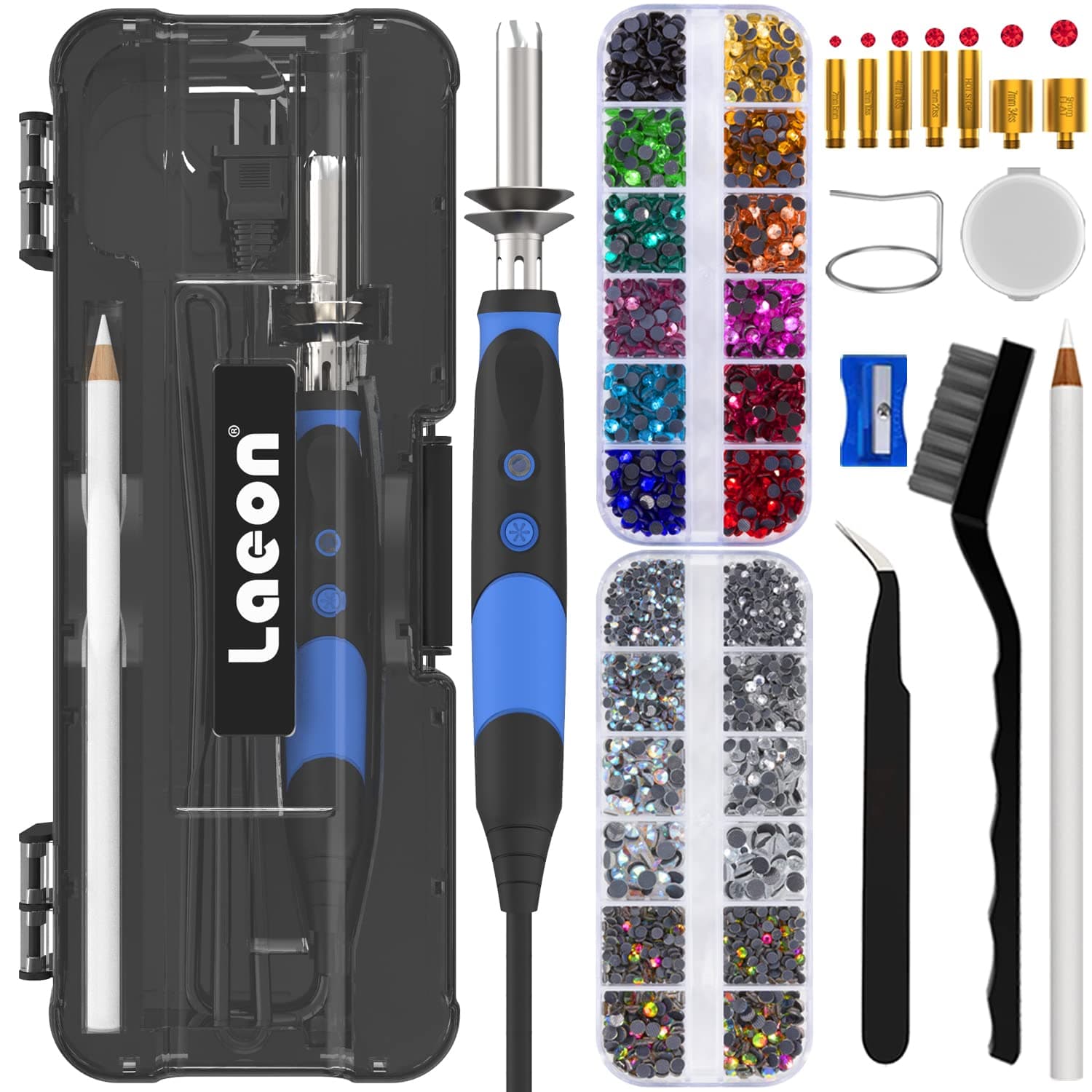 Hotfix Rhinestone Applicator Tool, Hot Fixed Applicator Rhinestones Kit, Bedazzler Kit with Rhinestones for clothes, Bigger Gems Crystal Pen Setter, 15 Colors Rinestones Set, AB Crystal,DIY for crafts