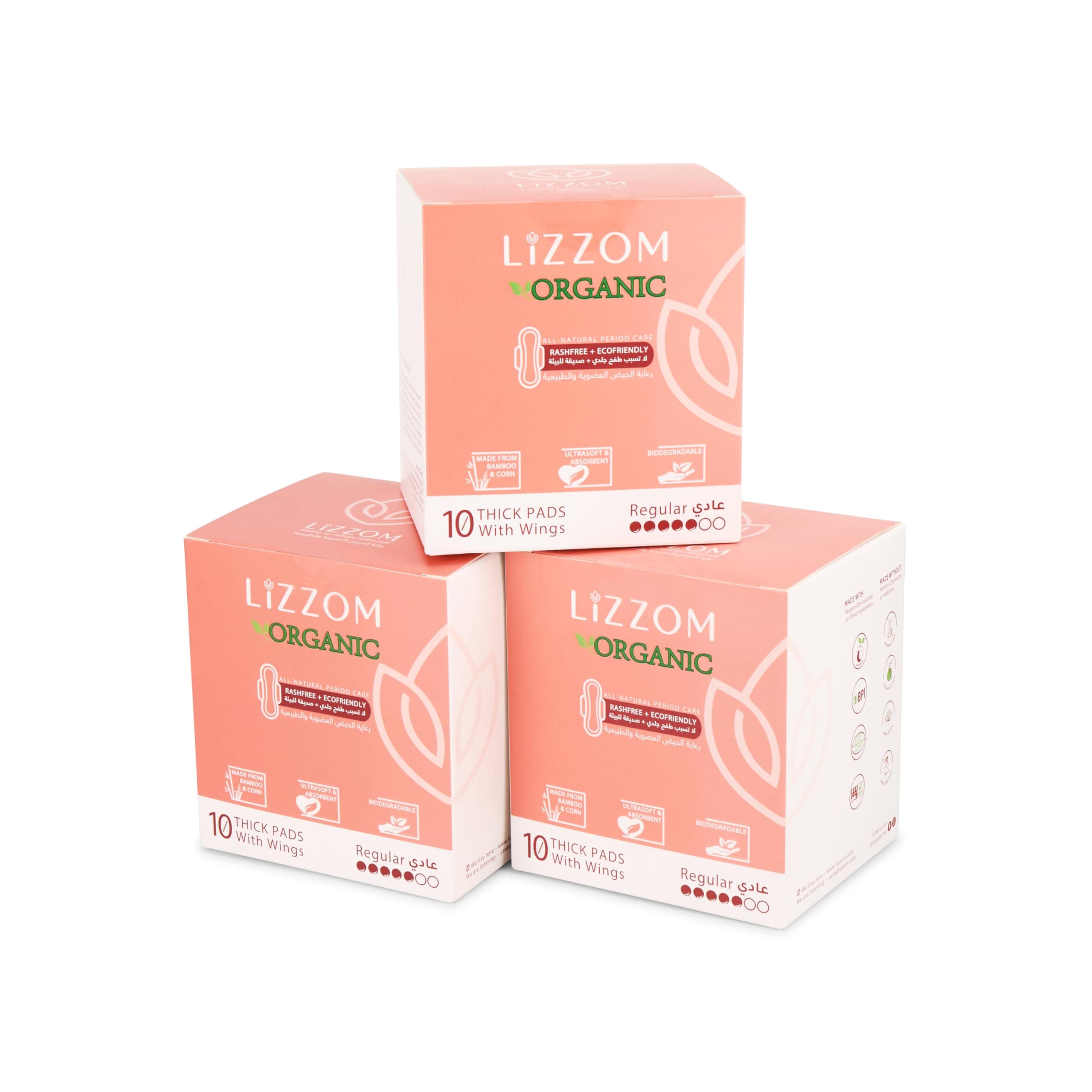 Organic Thick Sanitary Pads Regular Size with Wings – Pack of 3 (30 Pads) | Bamboo & Corn Fiber | Plastic Free, Rash & Odor Free | Heavy Flow Day & Night Use