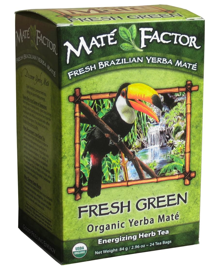 The Mate Factor Yerba Mate Energizing Herb Tea Bag, Organic Fresh Green, 24-Count Box