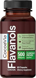 Cocoa Flavanols 500mg – Heart & Brain Support Supplement, High Flavanol Cocoa, Blood Circulation & Memory Booster, Nitric Oxide, Energy & Oxygen Boost, Vegan, Gluten-Free, 60 Capsules