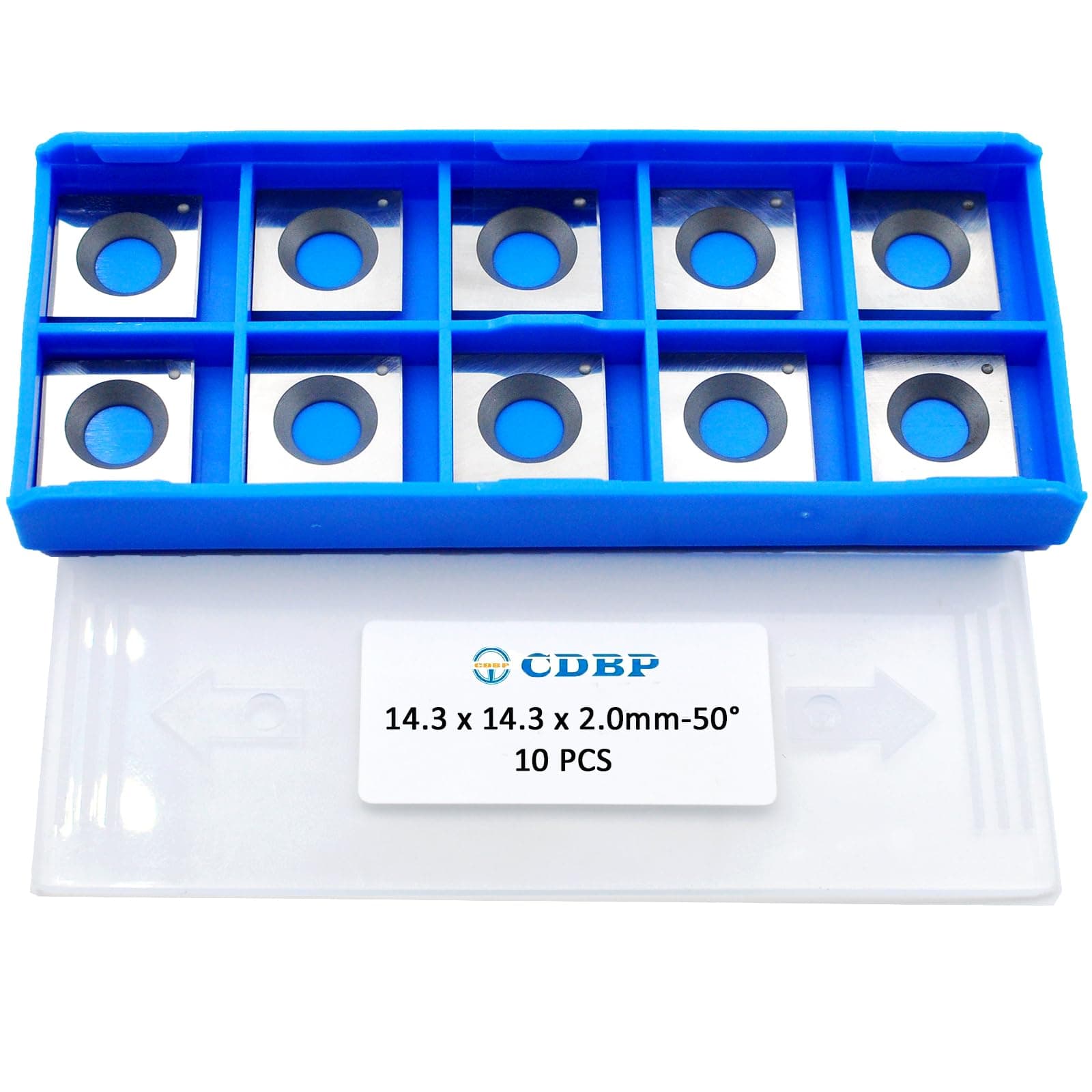 14.3mm Square Carbide Inserts Cutters Knives with 2 Cutting Edge 14.3×14.3×2.0mm-50° for King Canada/Rikon/Cutech/Craftex/Magnum/WEN Spiral Cutter Head, 10pcs