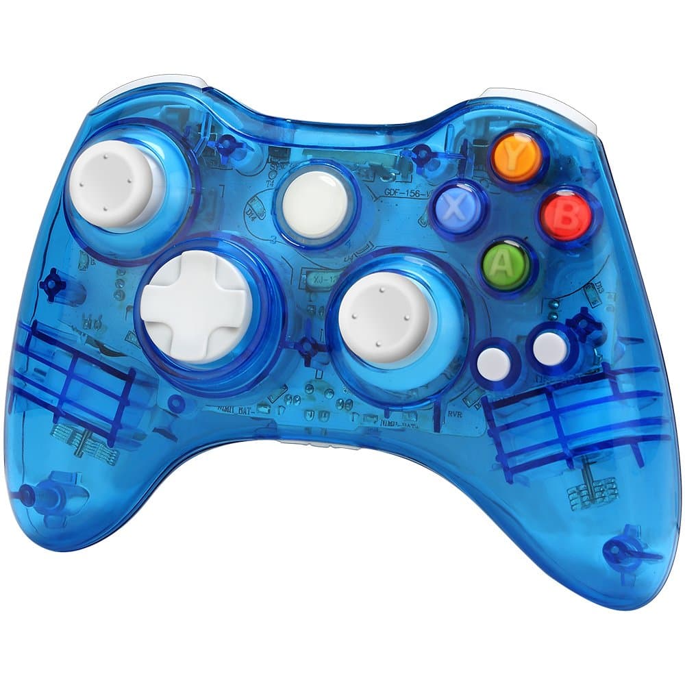 Xbox 360 wireless controller,Uniway XC03 transparent Xbox controller wireless PC Gamepad with LED-Blue