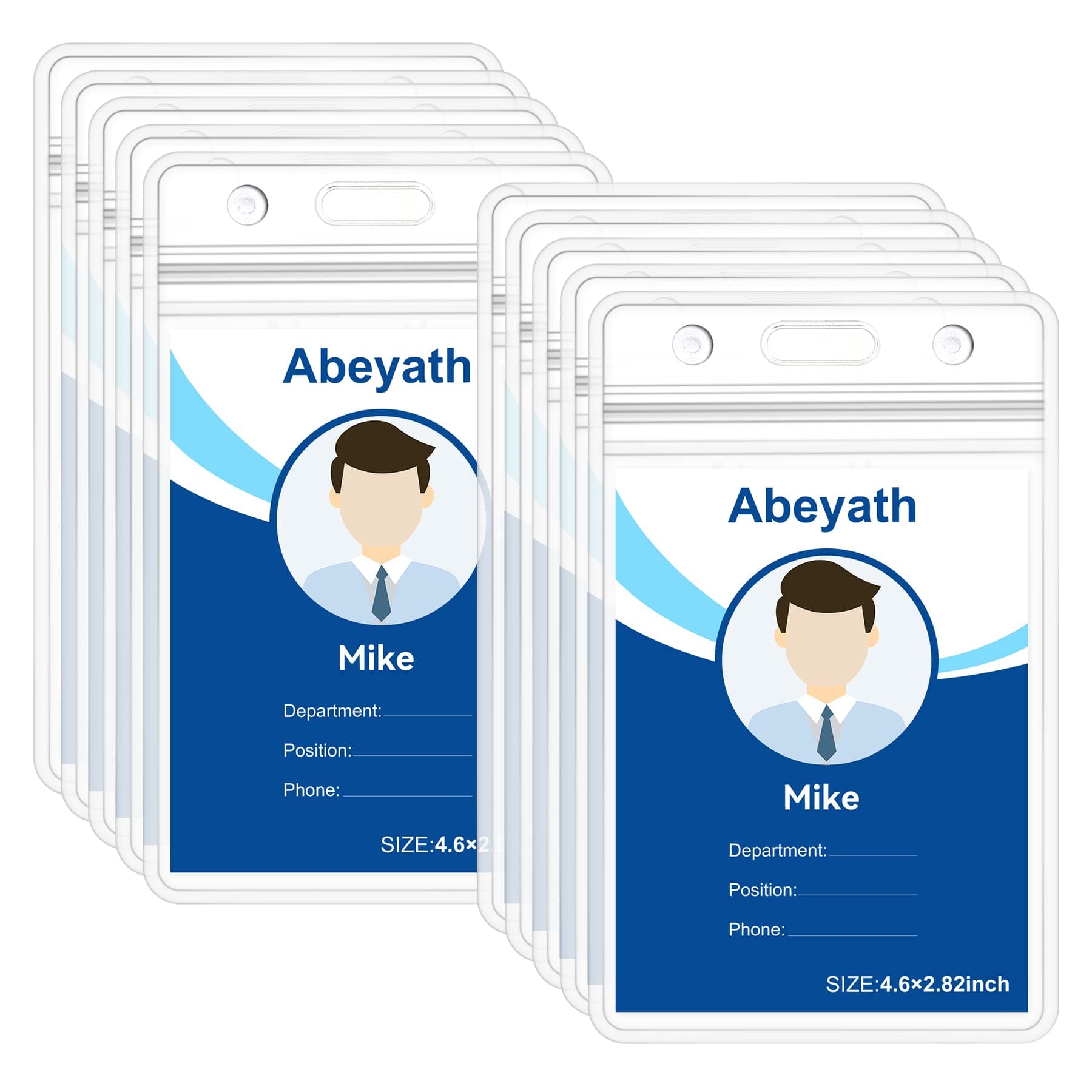 - ABEYATH 10 Pack Extra Thick ID Card Name Badge Holder Heavy Duty Waterproof Clear Plastic PVC Vertical Sleeve Pocket Resealable