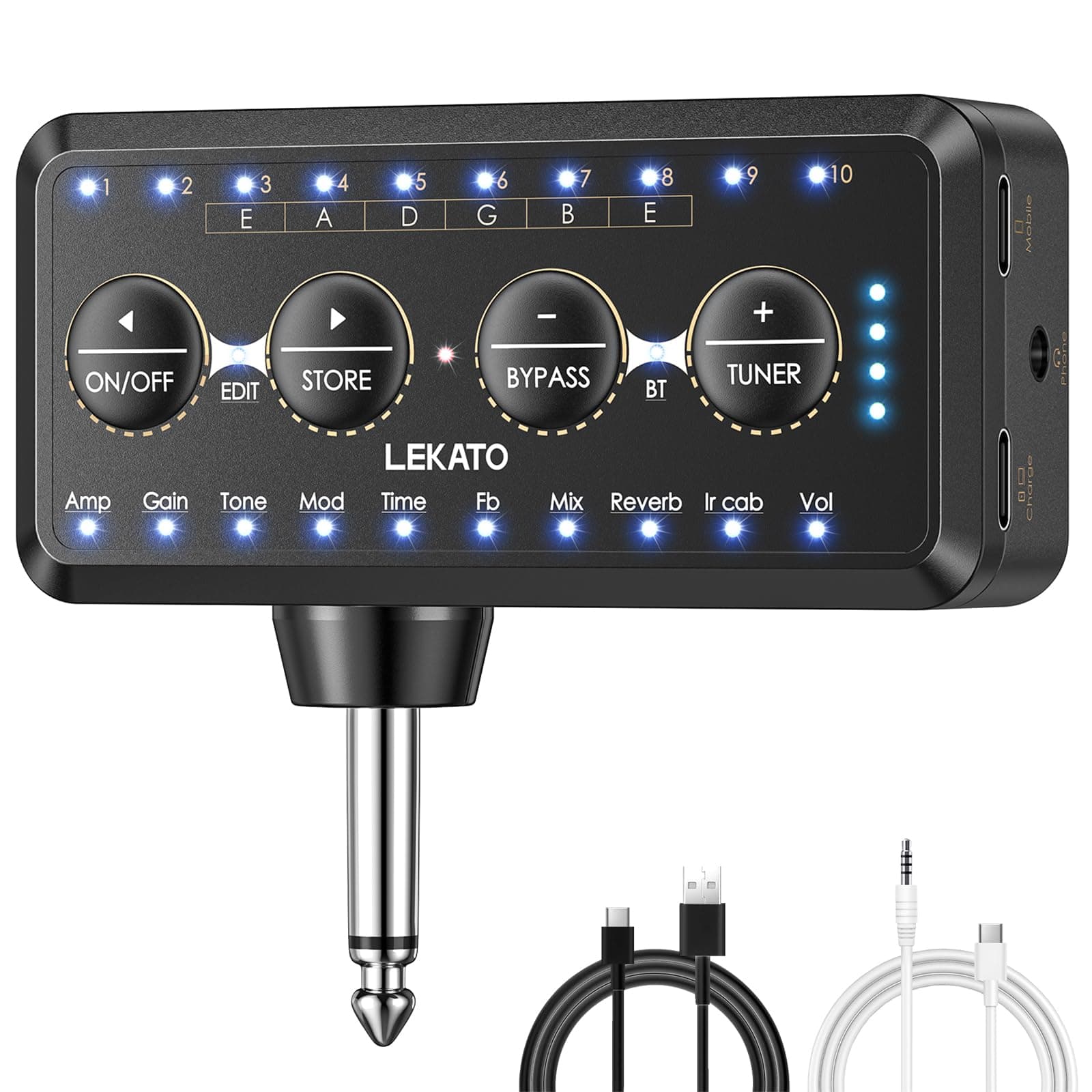 Guitar Headphone Amp Multi-functional Guitar Amplifier Combo with 10 Presets,10 Amp Models,10 IR Loading,Tuner, Bluetooth, Multi Effects Delay Reverb Chorus Overdrive, USB Recording