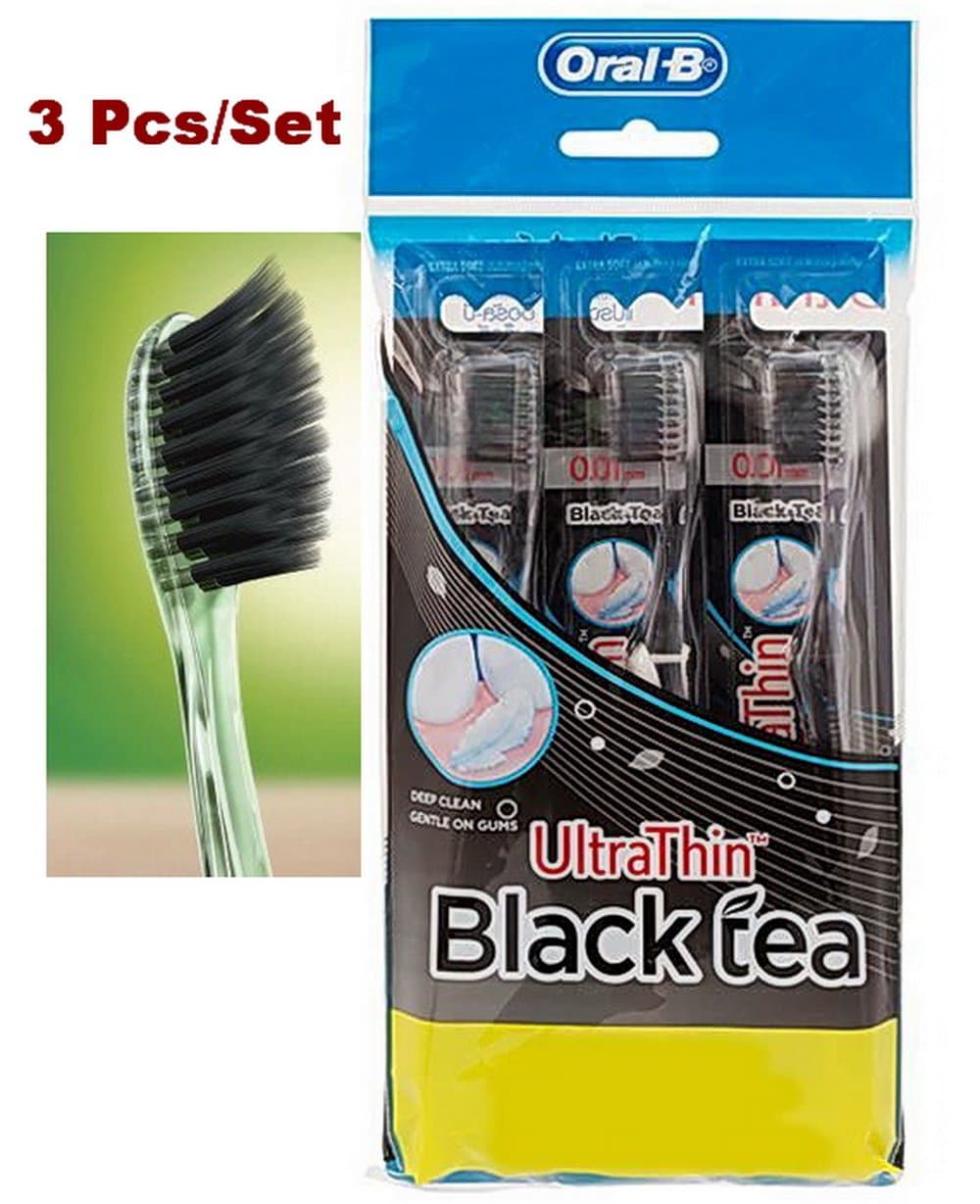 ORAL-B Black Tea Toothbrush Ultra-Thin Extra Soft Prevent Gum (Pack of 3)