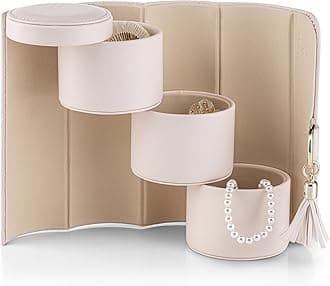 Vlando Jewelry Case for Women, Travel Essential and Organizer for Girls - Christmas Gifts for Travelers, Couples, Mom, Friends - Light Pink