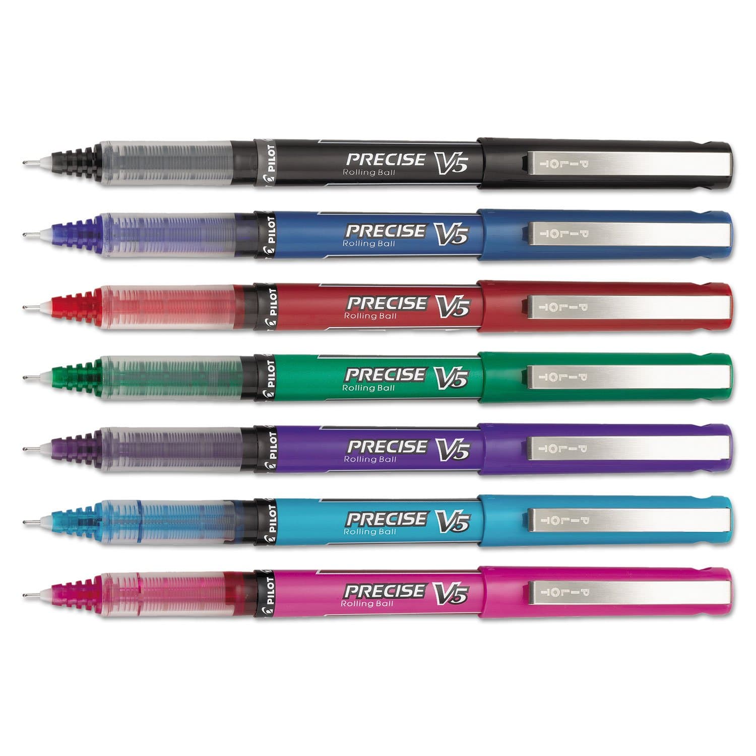 PILOT Precise V5 Stick Liquid Ink Rolling Ball Stick Pens, Extra Fine Point (0.5mm) Assorted Ink Colors, 7-Pack Pouch (26015)