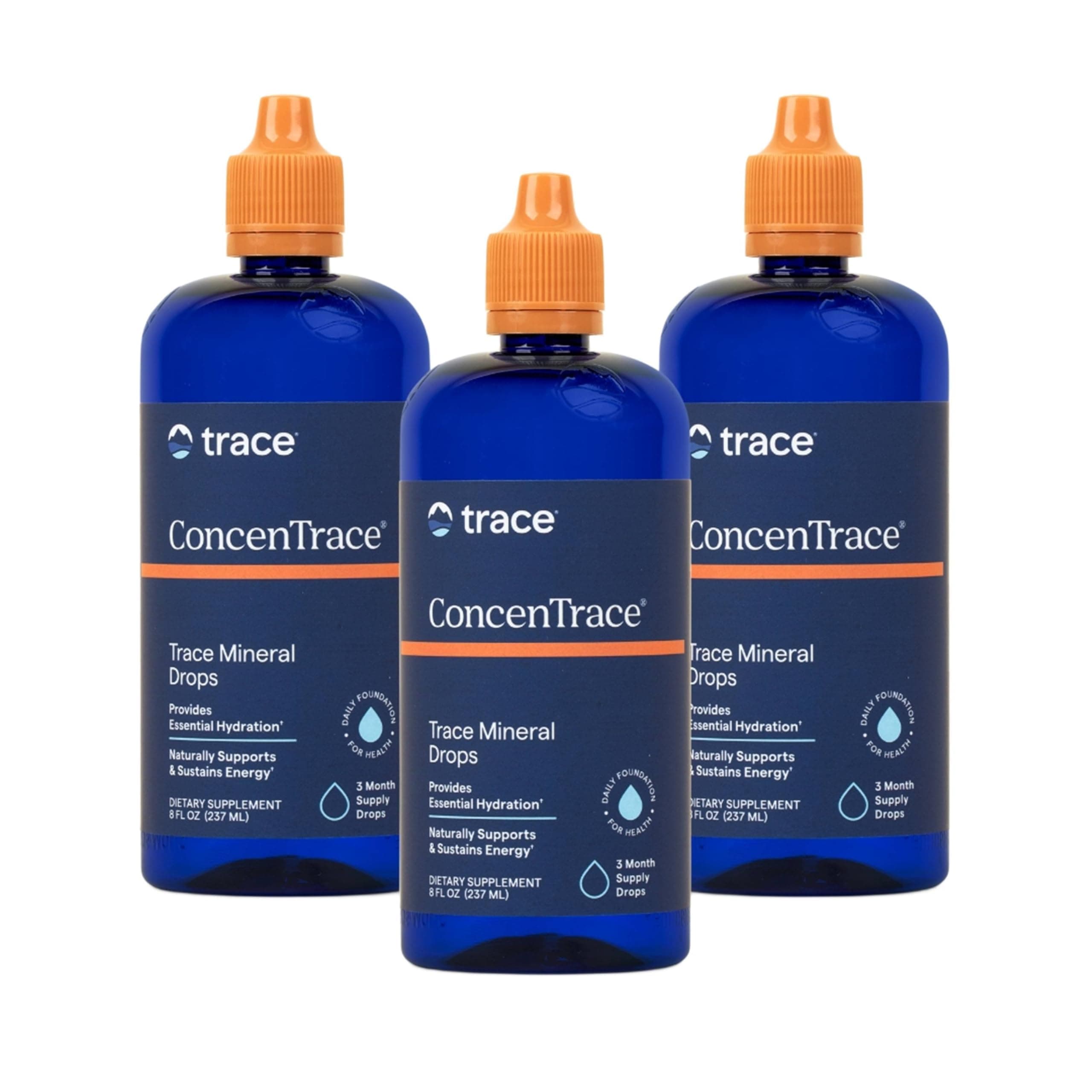 Trace Minerals Research Concen Drops | Full Spectrum | Ionic Liquid Magnesium, Chloride, Potassium | Low Sodium | Energy, Electrolytes, Hydration | 288 Day Supply, 8 fl oz (Pack of 3)