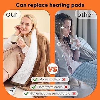 greenoak Heated Blanket Electric Throw 50"X60", Heating Blanket with 10 Heat Levels 8 Hours Auto-Off,Fleece Soft Blanket, Birthday Gifts for Grandma Seniors, Brown