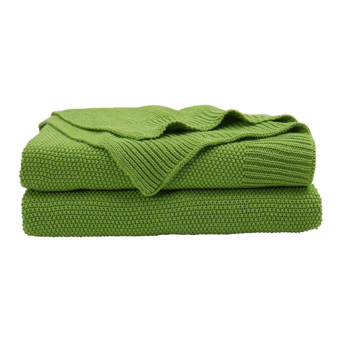 PiccoCasa 100% Cotton Knit Throw Blanket,Solid Lightweight Decorative Throws and Blankets,Soft Knitted Throw Blanket for Sofa Couch, Grass Green,50" x 60"