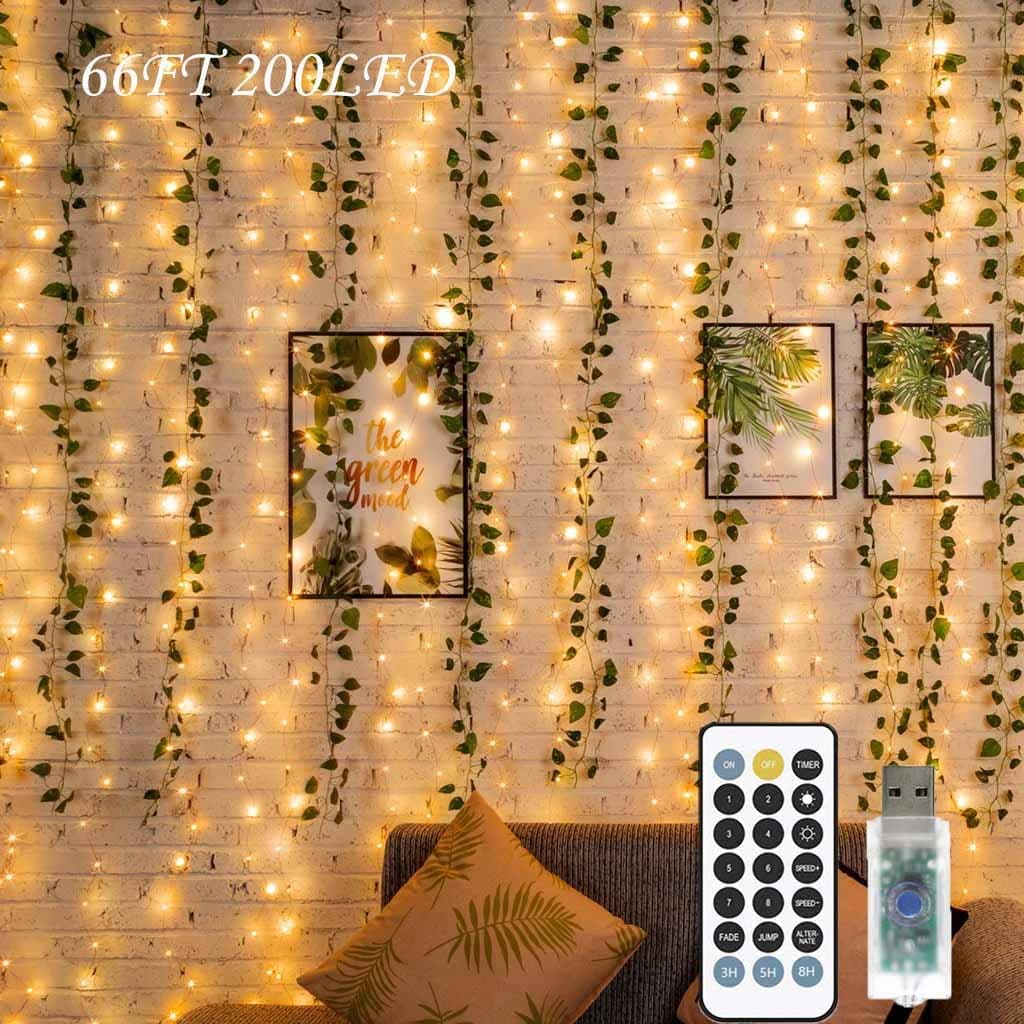 Twinkle Fairy Lights Indoor,66ft 200LED String Light with USB Plug in,Decorative Light for Boho Aesthetic, Room Decor Teen Girls, Christmas Tree Wedding Party Bedroom Lights, Warm White