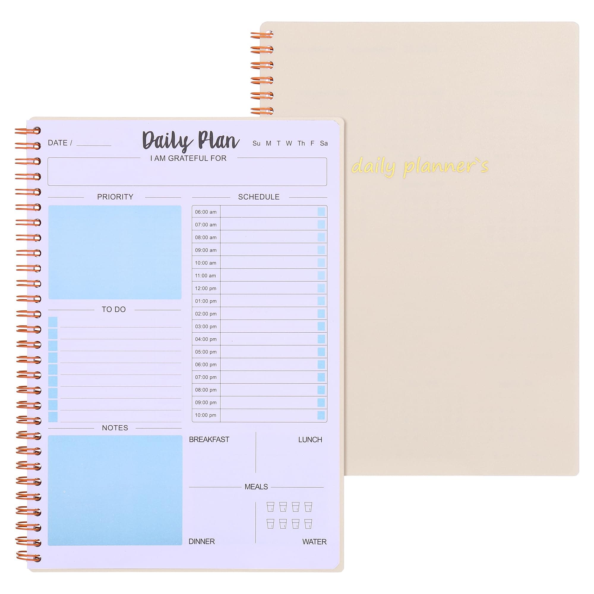 SeQeS Undated Daily Planner Notebook - Hourly Schedule, To-Do Lists, Meal Planning, and More - Perfect for Men and Women On-the-Go - 160 Pages (7x10")" (beige)