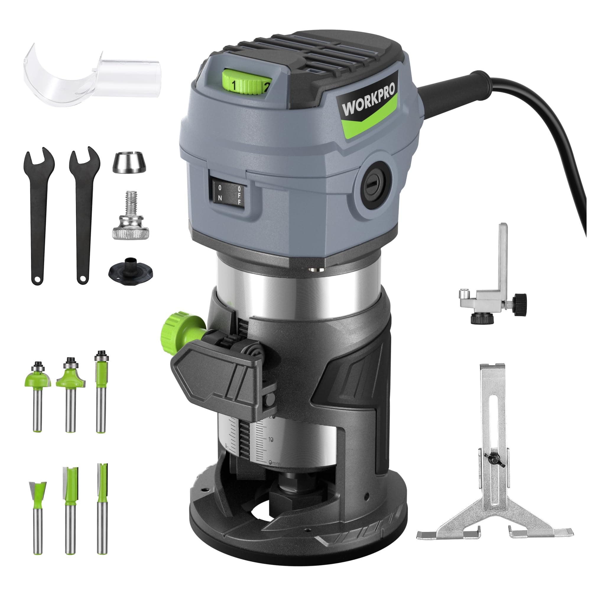 WORKPRO Compact Router Kit, 6.5 Amp Corded Hand Trimmer Router Tool, 6 Variable Speeds Wood Router for Woodworking Slotting Trimming