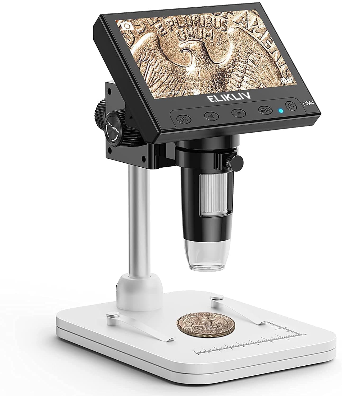 Microscope, LCD Digital Coin Microscope 1000x, Coin Magnifier with 8 Adjustable LED Lights, PC View Compatible with Windows/MacBook, EDM4, 4.3-Inch