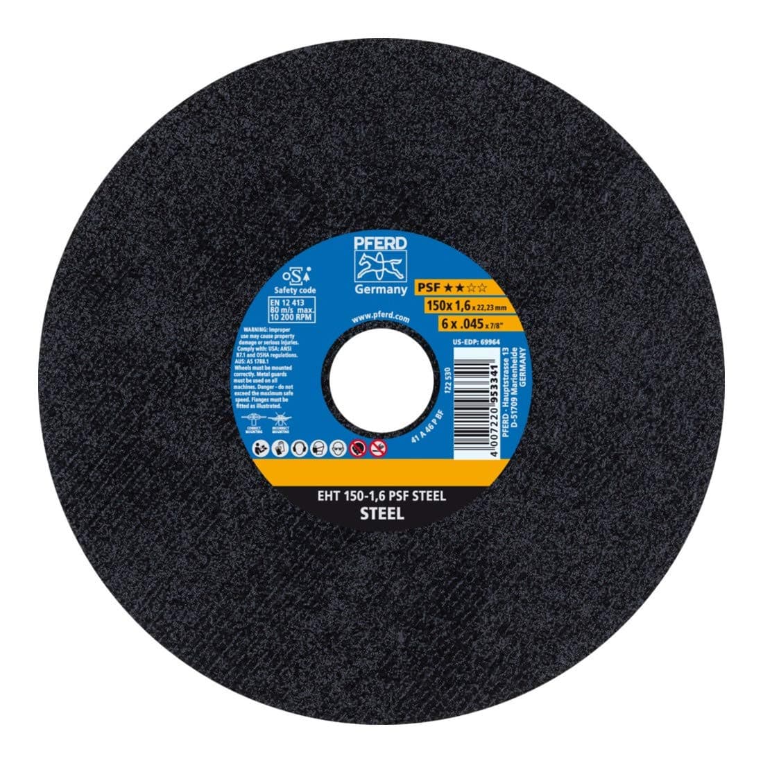 PFERD 69964 6" x .045" Cut-Off Wheel, 7/8" AH A P PSF - 46 Grit - Type 1 (25pk)