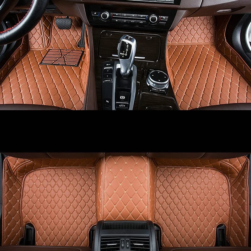 Custom Car Floor Mat Compatible with 95% Car Models Luxury Leather All Weather Waterproof Anti-Skid Full Coverage Car Mats (Light Brown)