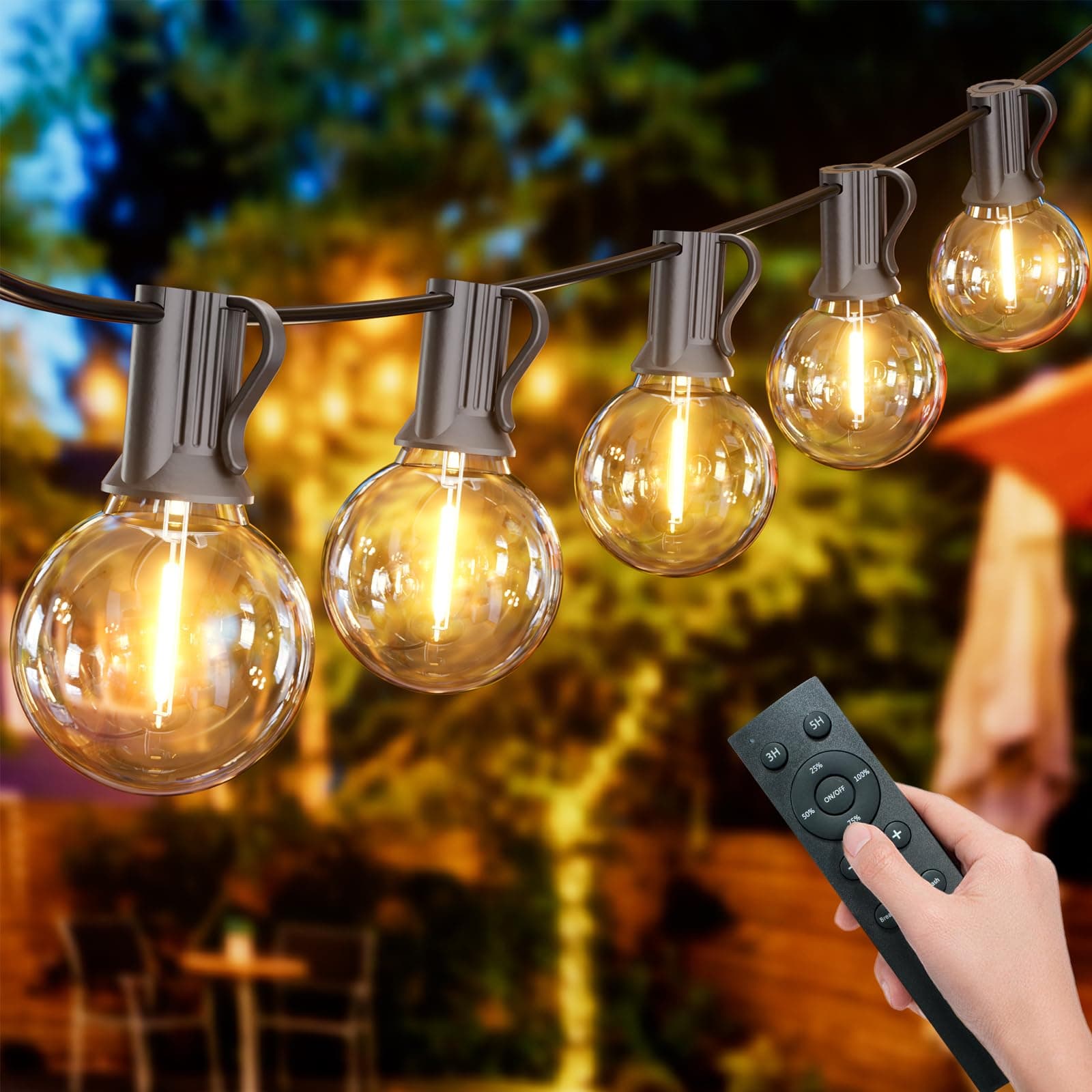 Yuusei String Lights Remote Controlled, 200FT/60M Festoon Lights Outdoor Waterproof IP45, 100+4 Shatterproof G40 Bulbs, 2500K Warm White for Garden, Yard, Wedding, Patio, Terrace, Party