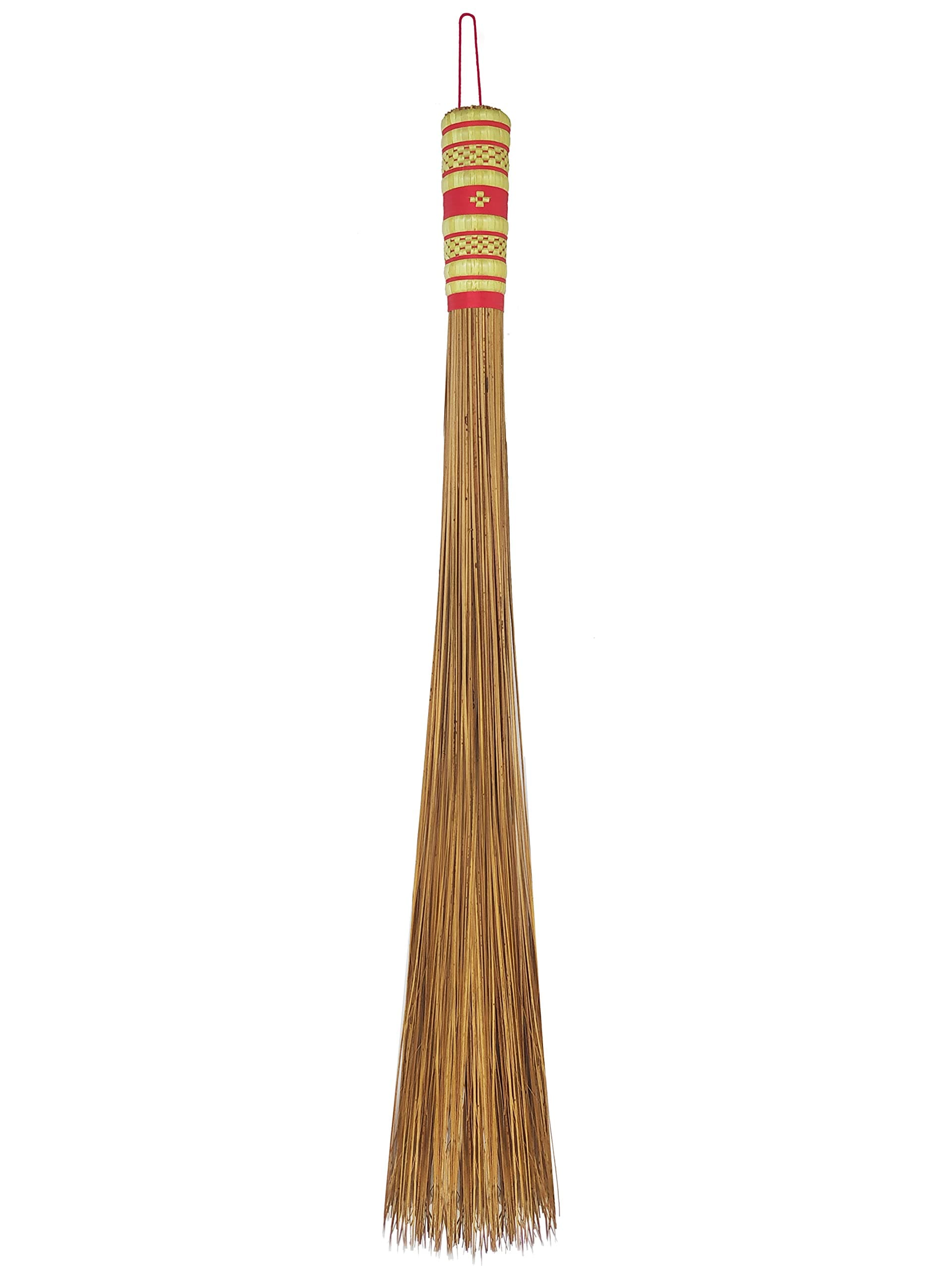 Country Rustic 32 inch Multi-Surface Sturdy Outdoor Authentic Coconut Leaf Broom - Asian Heavy Duty - Thai Natural Coconut Leaf Broom