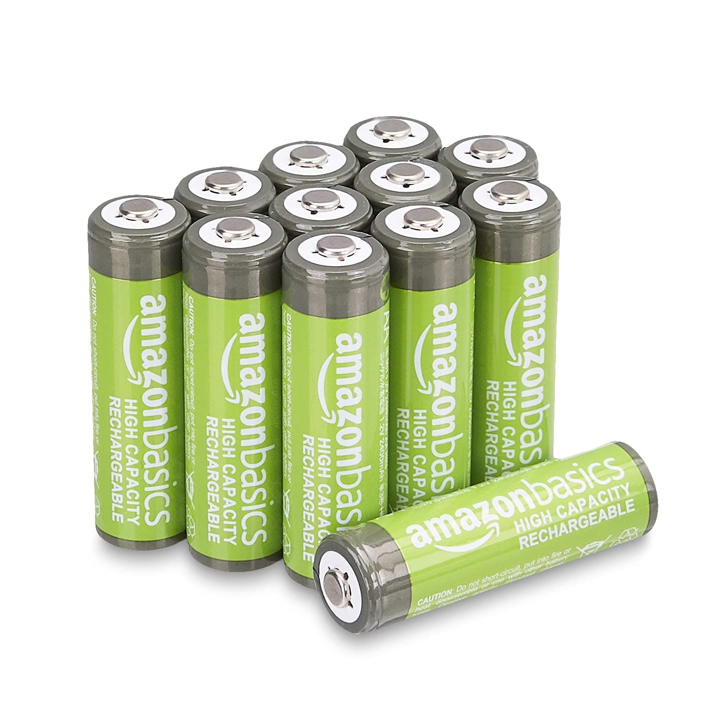 Amazon Basics 12-Pack Rechargeable AA NiMH High-Capacity Batteries, 2400 mAh, 1.2V, Recharge up to 400x Times, Pre-Charged